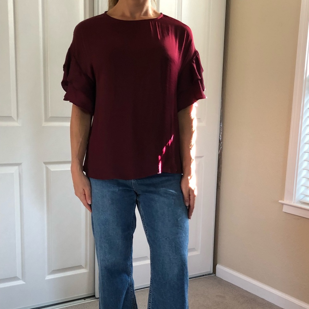 Ruffle sleeves satin blouse